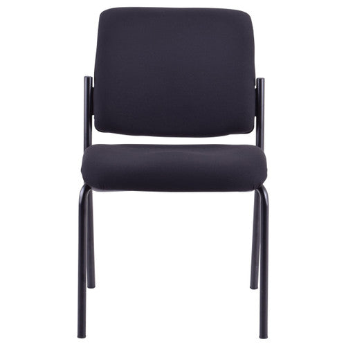 Side profile of Buro Lindis armless stacking chair in black fabric