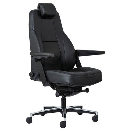 Buro Maverick 24/7 Controller Chair with arms in black leather, front view on white background