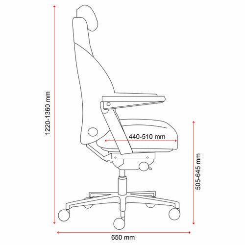 Rear view of Buro Maverick 24/7 chair showing lumbar contour, backrest height, and base construction