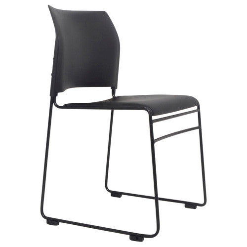 Buro Maxim sled base chair with black powdercoat frame and black vinyl seat, front view