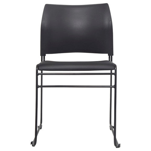 Side profile of Buro Maxim stackable chair showing sled base and polypropylene backrest