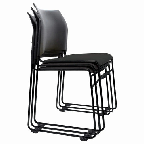 Close-up of Buro Maxim black vinyl upholstered seat pad and contoured backrest