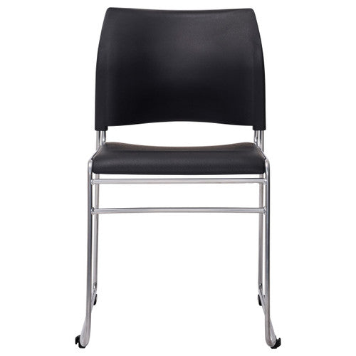 Side profile of Buro Maxim chair showing contoured polypropylene backrest and steel sled base