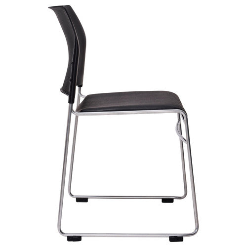 Rear view of Buro Maxim stacking chair highlighting silver frame construction