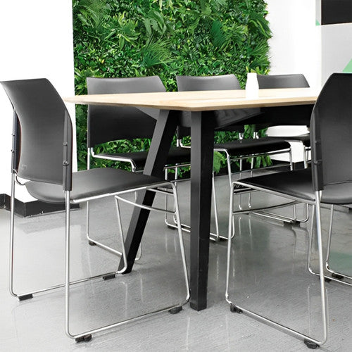 Detail of silver powdercoat steel sled base on Buro Maxim visitor chair