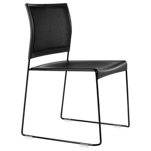 Buro Maxim sled base mesh back chair with black powdercoat frame and no arms, front view