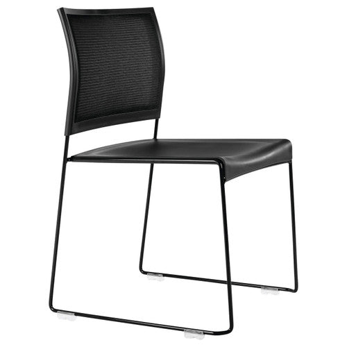 Buro Maxim sled base mesh back chair with black powdercoat frame and no arms, front view