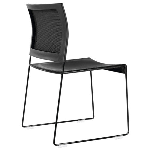 Side profile of Buro Maxim armless mesh chair showing sled base and seat depth
