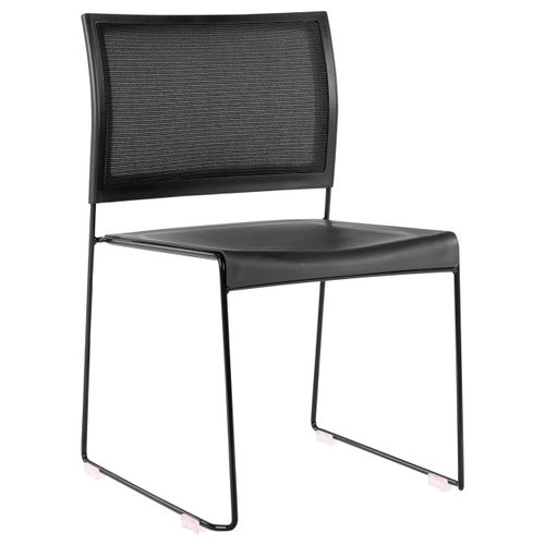 Close-up of breathable mesh backrest on Buro Maxim stacking chair
