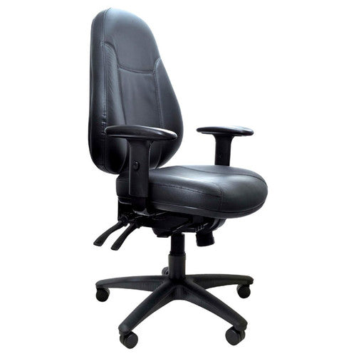 Buro Persona 24/7 leather black chair with adjustable arms, front view
