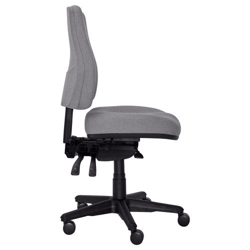 Side profile of Buro Roma chair highlighting seat slide and gas lift mechanism