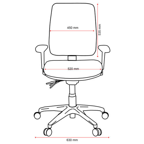 Buro Roma chair adjustment levers below seat showing 3-lever mechanism detail