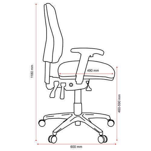 Rear view of Buro Roma high back chair displaying ratchet height-adjustable back