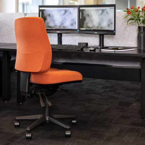 Buro Roma high back chair in a modern office setting, no arms, smoke upholstery