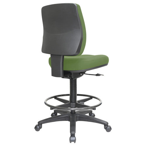 Rear view of Buro Roma drafting chair showing ratchet height-adjustable back