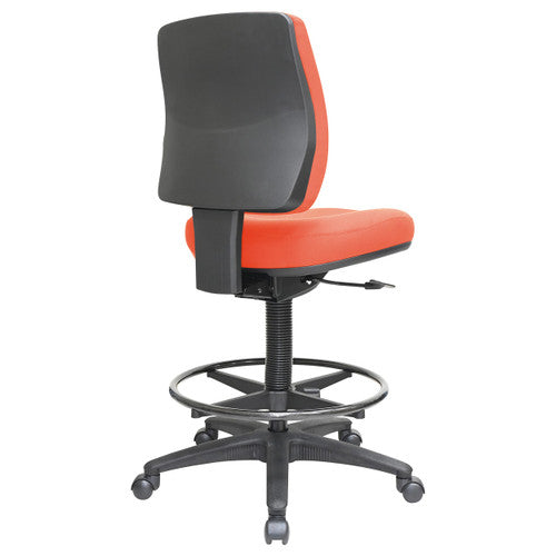 Buro Roma drafting chair back view showing ratchet height-adjustable lumbar support