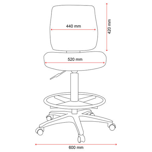 Buro Roma red drafting chair on D1 nylon base with twin wheel castors