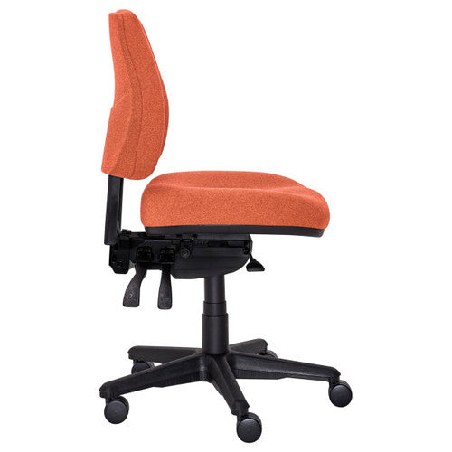 Three-quarter angle view of Buro Roma chair in Rust SafeTex on black nylon base