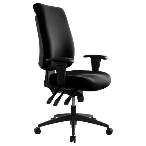 Buro Tidal High Back Chair in black upholstery with adjustable arms, front view