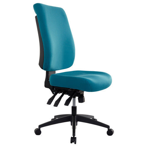 Buro Tidal High Back Chair fully upholstered in teal fabric, front view, no arms