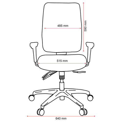 Rear view of Buro Tidal Chair highlighting ratchet height adjustable back and black nylon base