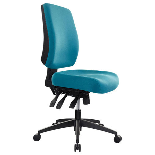 Buro Tidal medium back office chair fully upholstered in teal fabric, front view, no arms