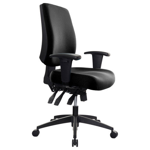 Buro Tidal medium back fully upholstered office chair in black, front view with optional arms