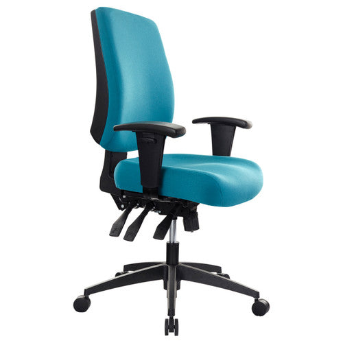Buro Tidal Medium Back Chair in teal fabric with black nylon base, front view