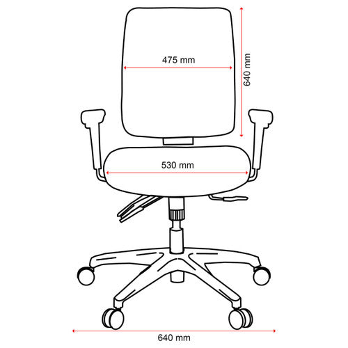 Close-up of Buro Tidal Chair seat and 3-lever adjustment mechanism in black