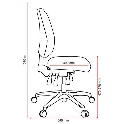 Buro Tidal Medium Back Chair angled rear view showing backrest height and castor base