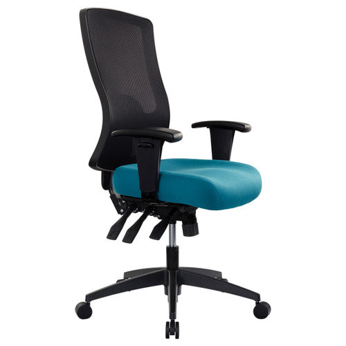 Buro Tidal Mesh High Back Chair with teal seat and black mesh backrest, front view