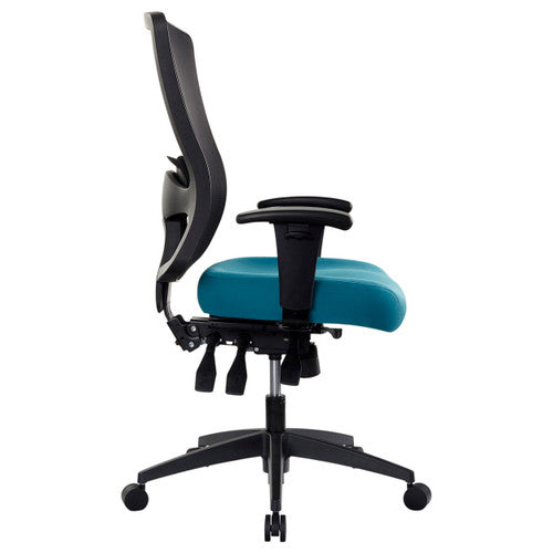 Side profile of Buro Tidal ergonomic office chair showing mesh back height and seat depth