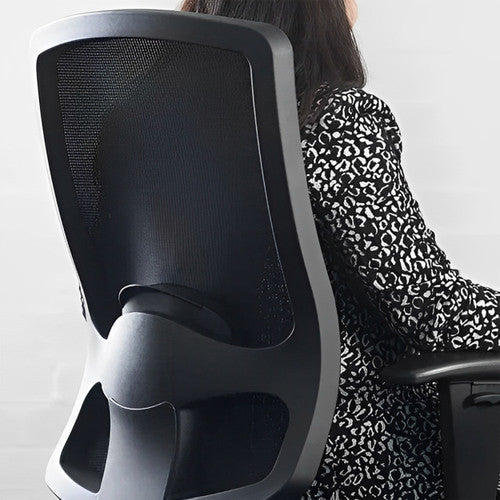 Buro Tidal Mesh Chair shown in an office environment with black nylon base and castors