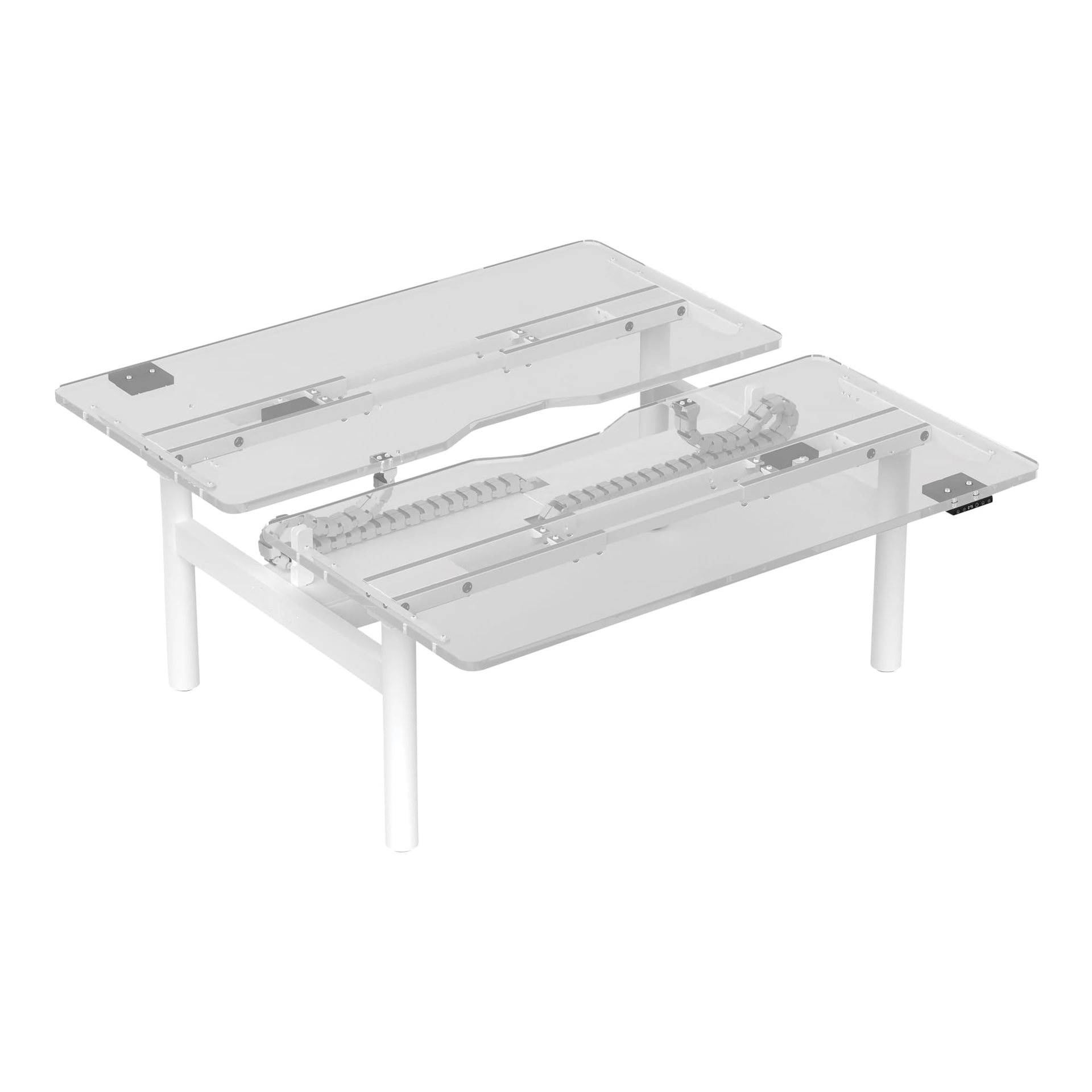 Alternate angle of Buro Syntra Back to Back Height Adjustable Desk 1500 x 750mm White Top White Frame showing profile and construction detail