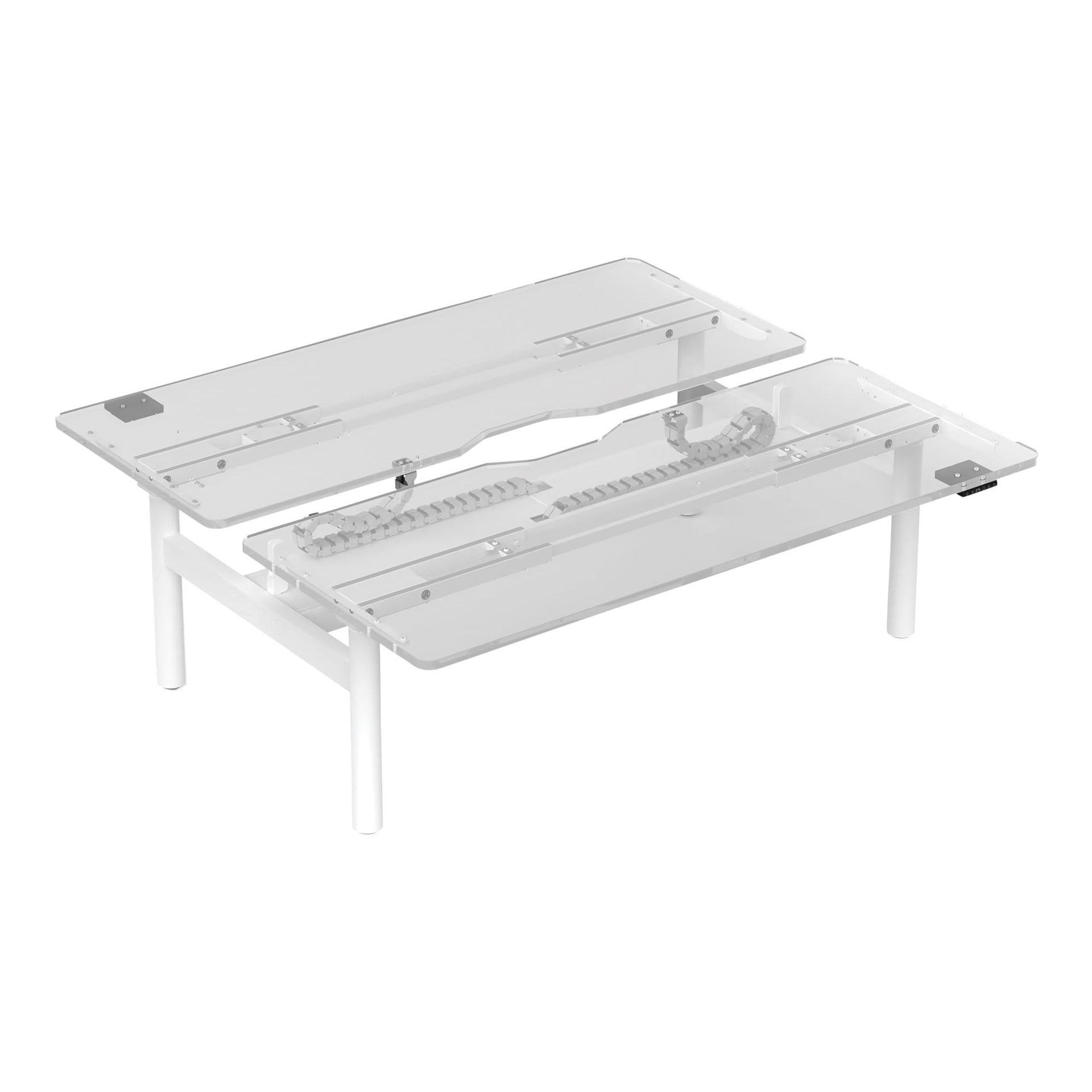 Alternate angle of Buro Syntra Back to Back Height Adjustable Desk 1800 x 750mm White Top White Frame showing profile and construction detail