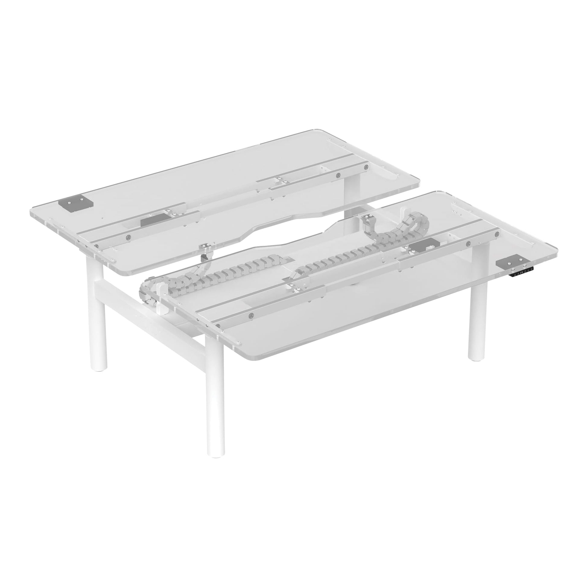 Alternate angle of Buro Syntra Back to Back Height Adjustable Desk Frame Only White showing profile and construction detail