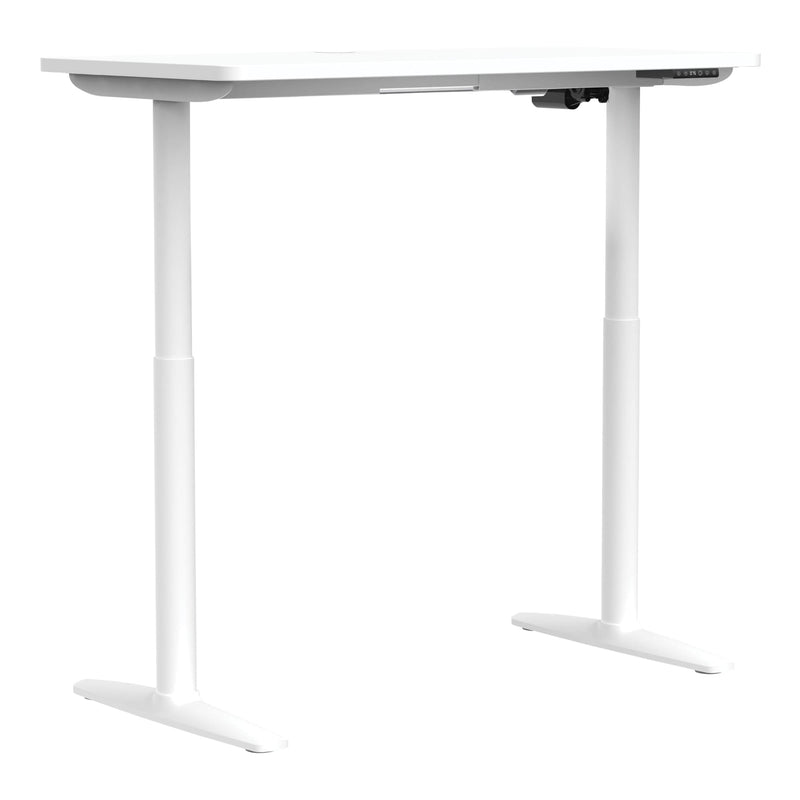 Front angle view of Buro Syntra Height Adjustable Desk 1200 x 600mm White Top White Frame against a white studio background