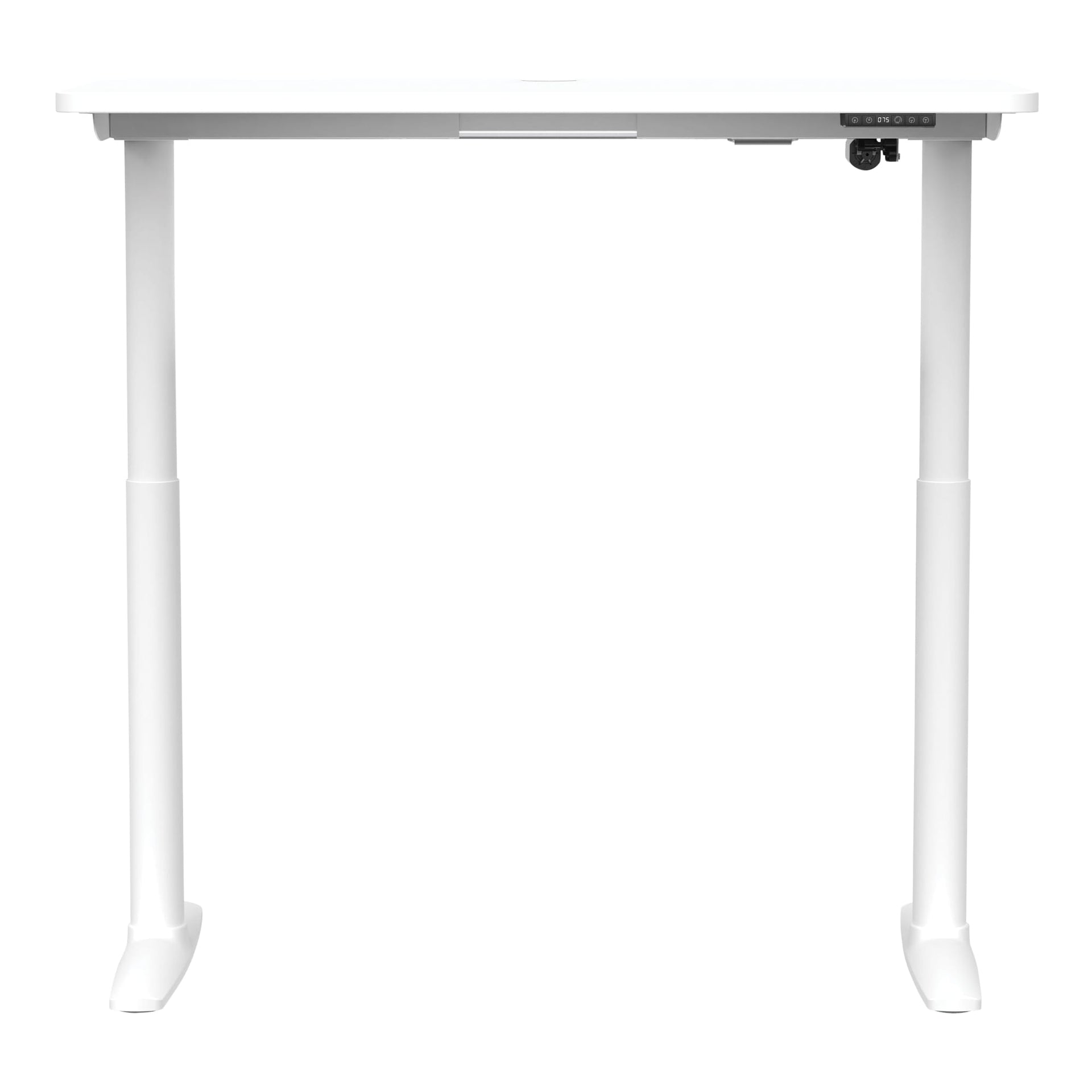 Alternate angle of Buro Syntra Height Adjustable Desk 1200 x 600mm White Top White Frame showing profile and construction detail