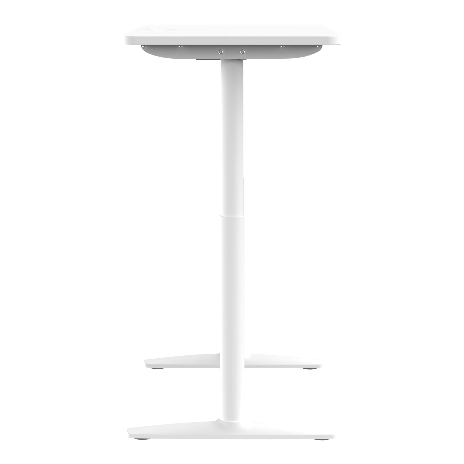Detail view of Buro Syntra Height Adjustable Desk 1200 x 600mm White Top White Frame highlighting finish and adjustment features