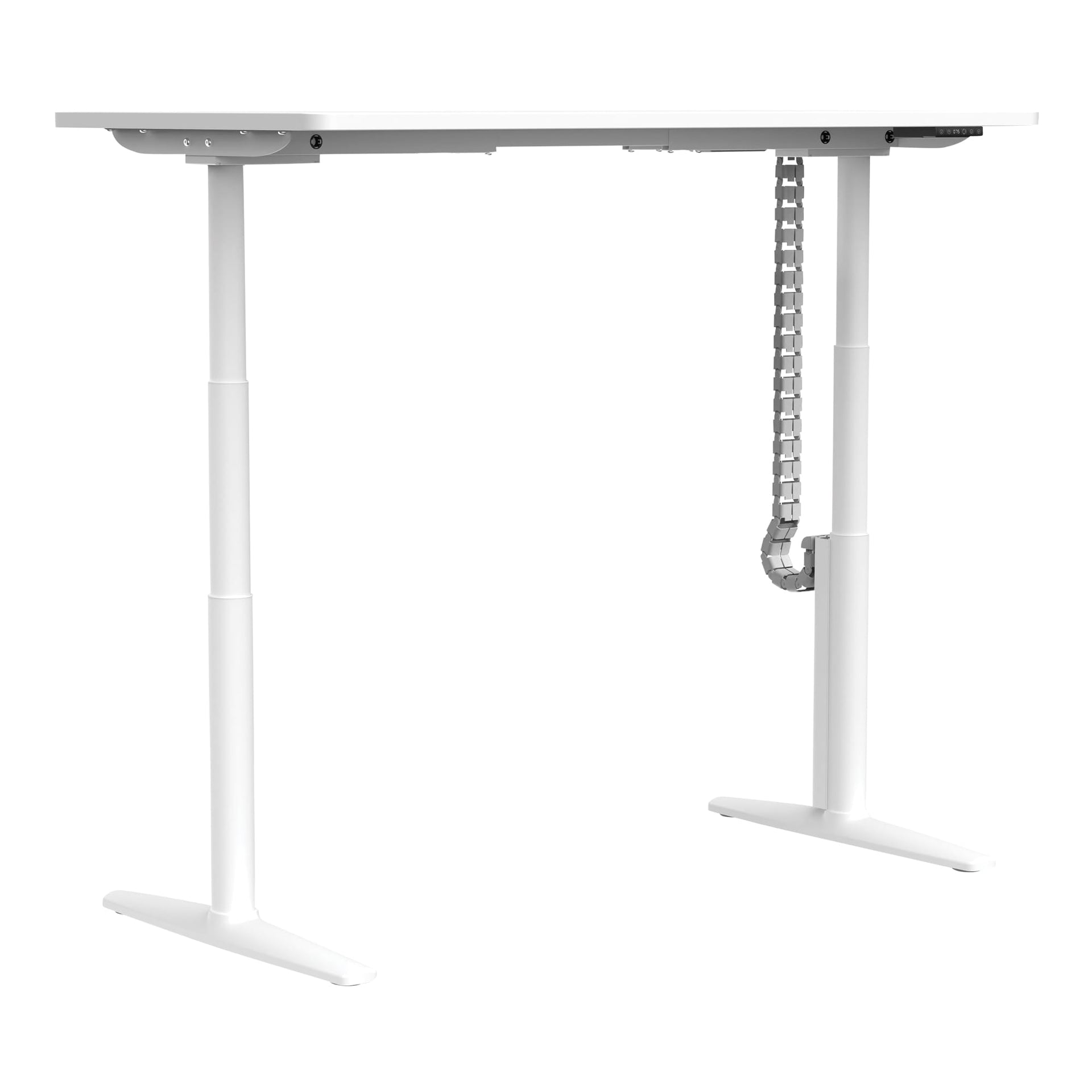 Front angle view of Buro Syntra Height Adjustable Desk 1500 x 750mm White Top White Frame against a white studio background