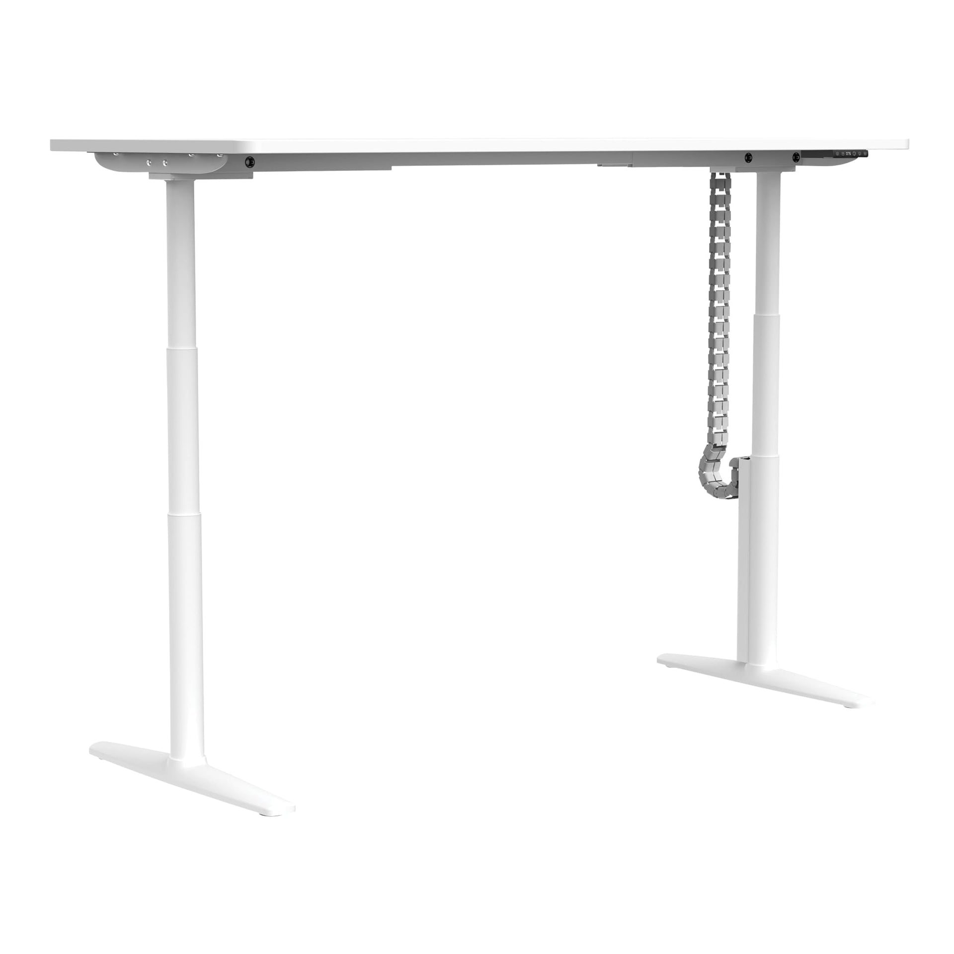 Front angle view of Buro Syntra Height Adjustable Desk 1800 x 750mm White Top White Frame against a white studio background