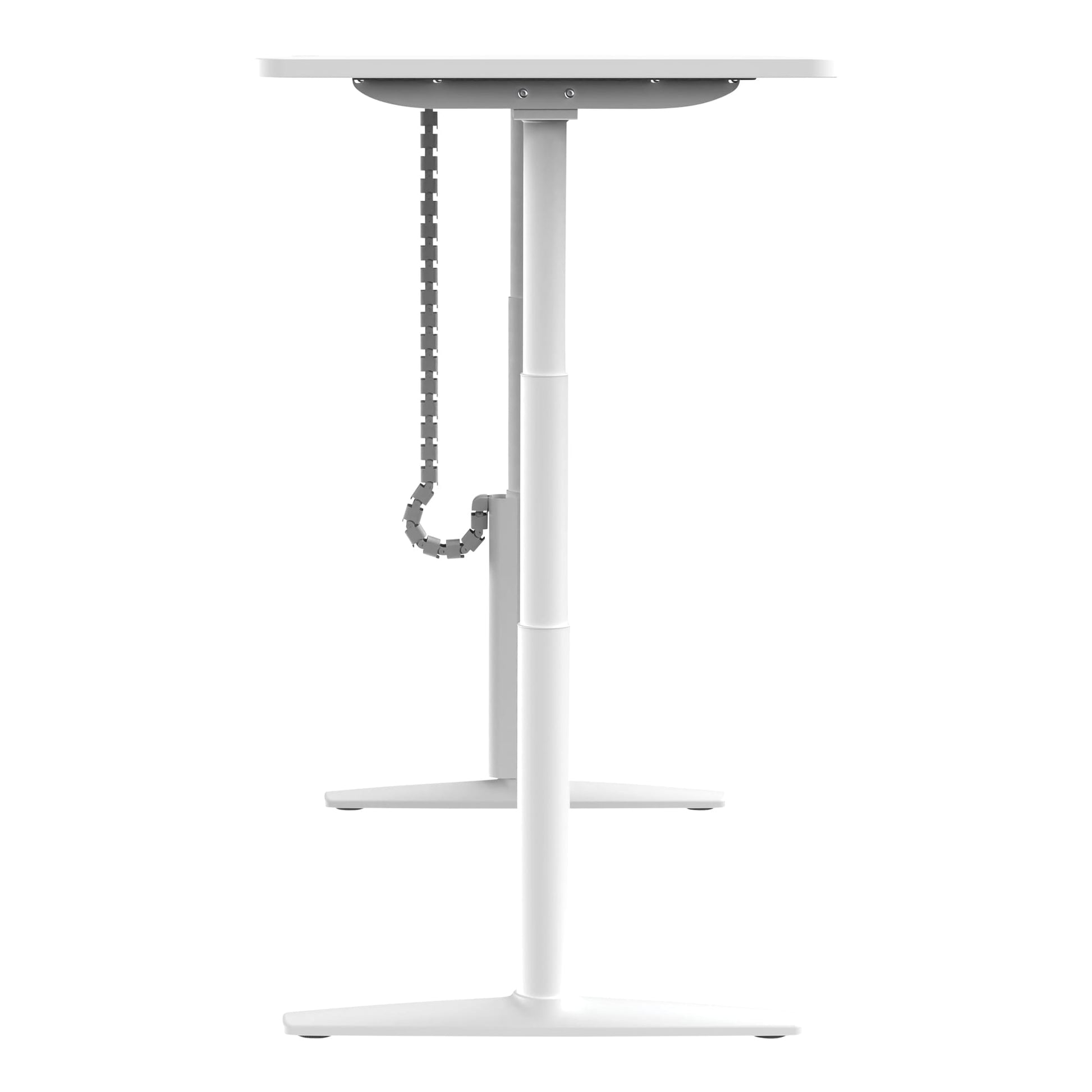 Alternate angle of Buro Syntra Height Adjustable Desk 1800 x 750mm White Top White Frame showing profile and construction detail