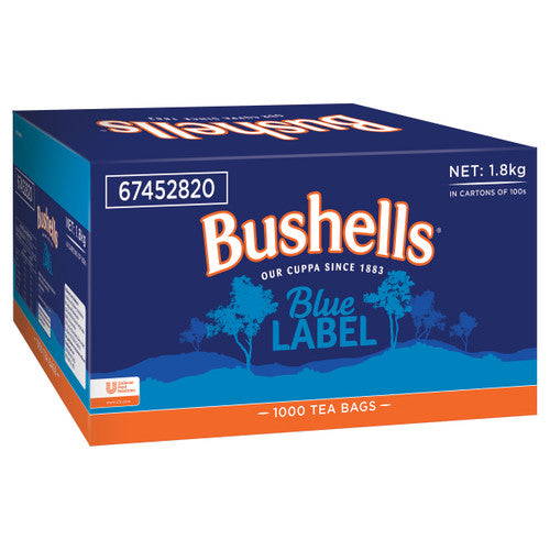 Bushells Blue Label Tea Bags with string and tag, bulk pack of 1000 for office and catering use