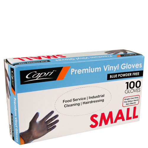 CAPRI GLOVES VINYL POWDER FREE BLUE SMALL 10 BOXES OF 100
