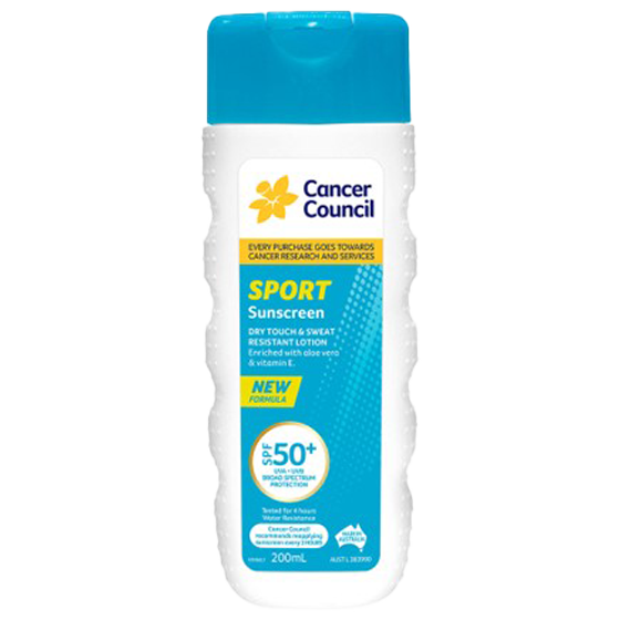 CANCER COUNCIL SPF50+ Sport Sunscreen Bottle 200mL showing shared-use outdoor workplace sunscreen for crews and teams