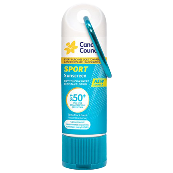 CANCER COUNCIL SPF50+ Sport Sunscreen Bottle 50mL showing pocket-sized water-resistant sport sunscreen for outdoor workplace and recreational use