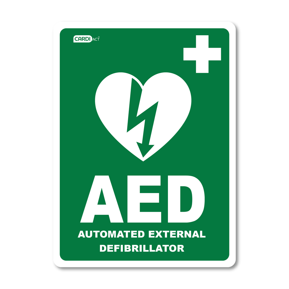 CARDIACT AED Sticker 22.5 x 30cm durable vinyl ARC-approved AED location sticker for wall or cabinet mounting