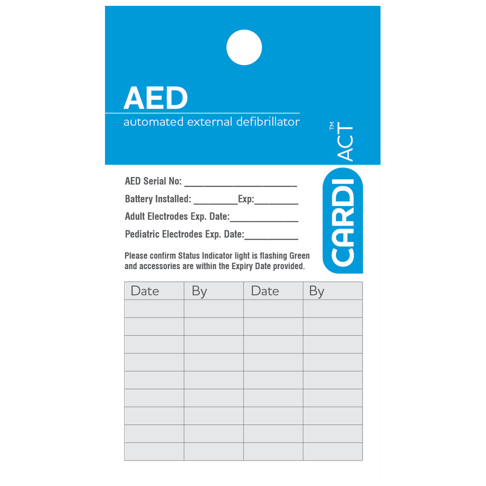 CARDIACT AED Test Tag tear-resistant vinyl tag for recording AED inspection and testing dates