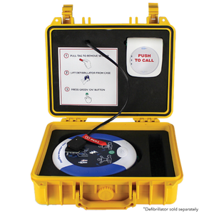 CARDIACT Connect Rugged Module and Case showing IP-rated ruggedised AED protective case with connected monitoring module for outdoor and industrial AED deployment