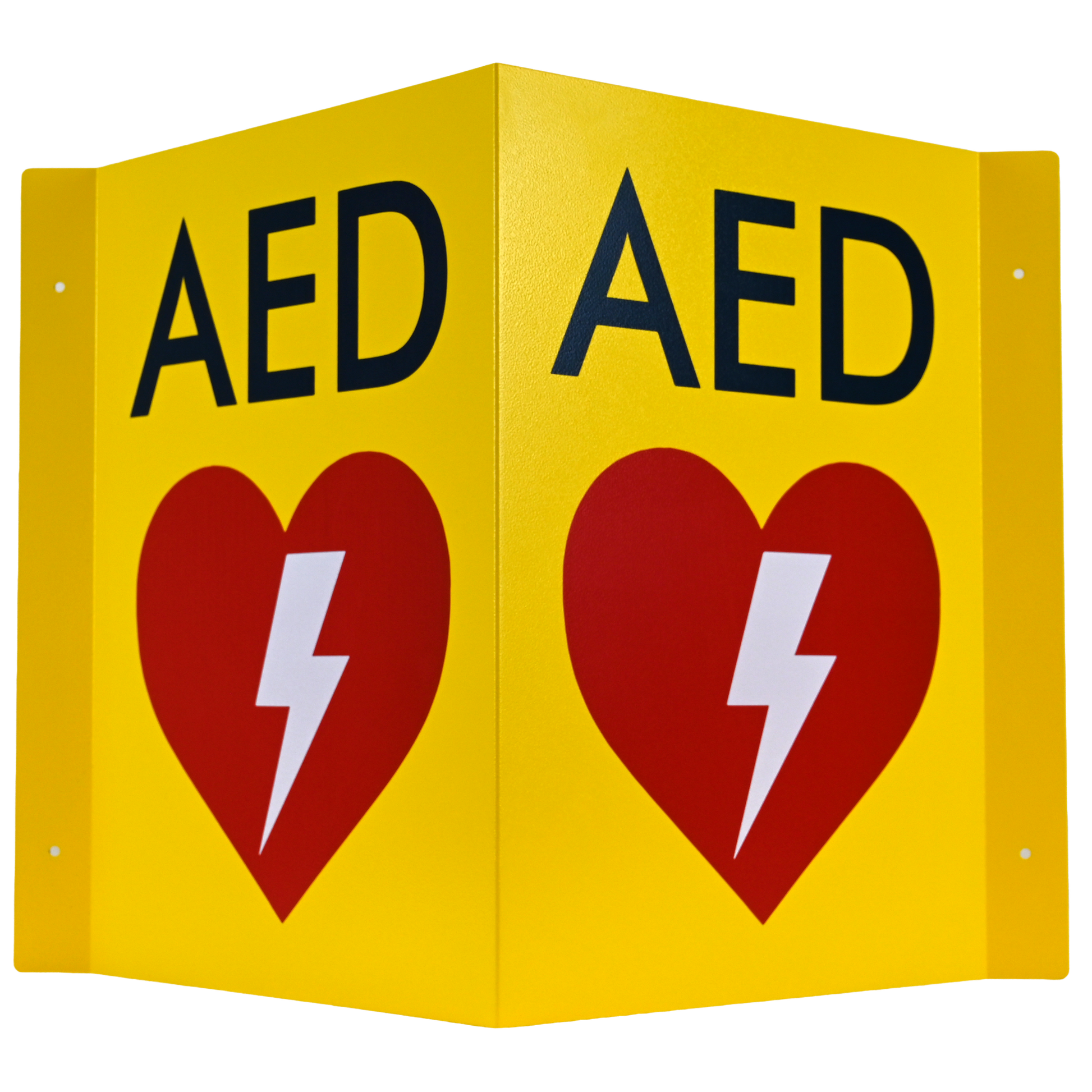 CARDIACT Metal Yellow AED Angle Bracket Sign Large maximum-visibility AED location identification for large facilities